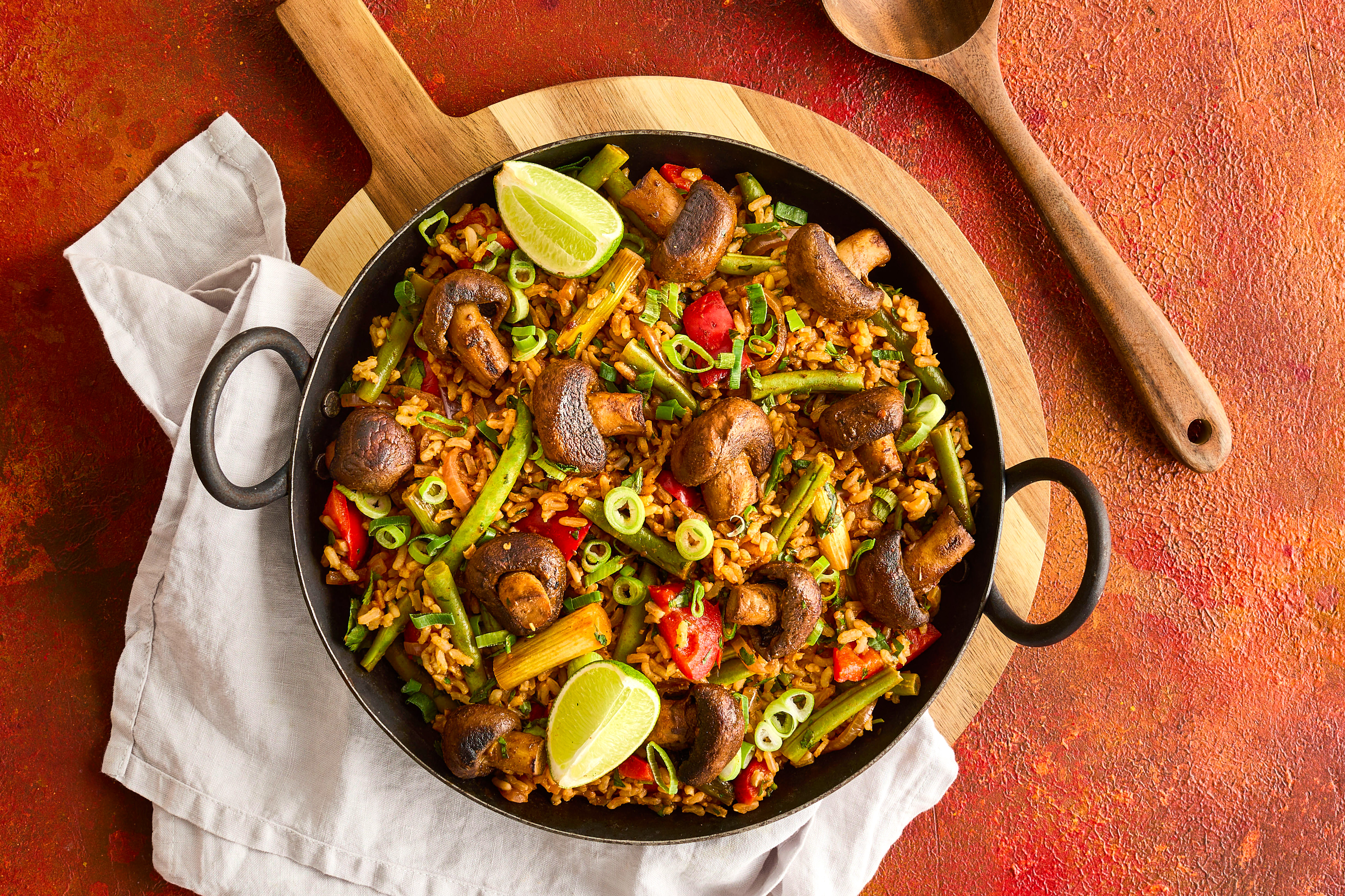 Peri-peri mushrooms with spicy rice