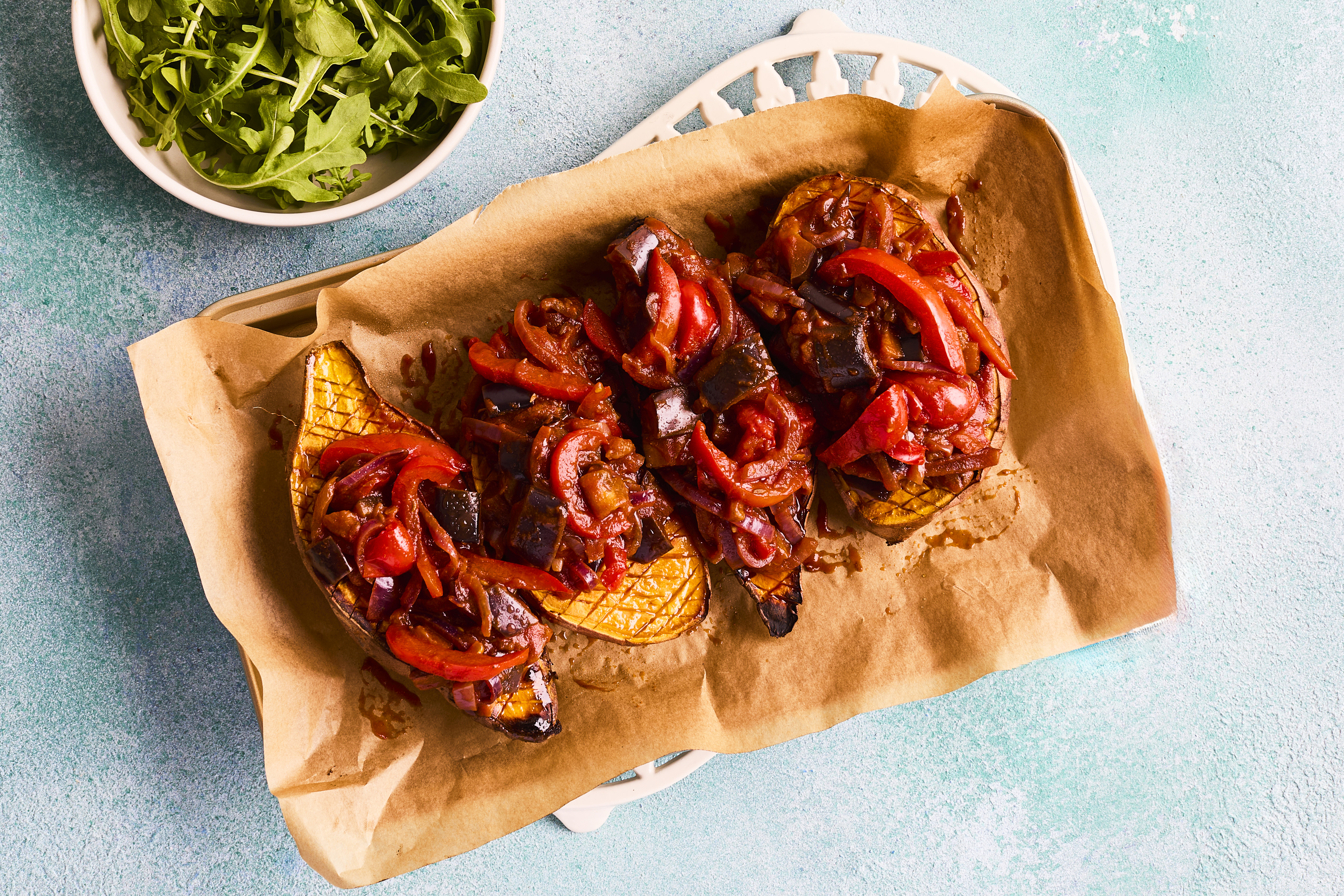 Barbecue baked sweet potatoes