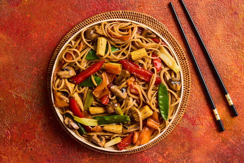 This is chow with the wow factor! Our version of the takeaway favourite has oodles of noodles – and it doesn’t skimp on the veggies either. It’s packed with chestnut mushrooms, baby corn, carrot ribbons, spring onions, red pepper and mangetout – phew! It’s all coated in a fragrant Chinese five-spice, ginger, garlic and (vegan) oyster sauce, too.