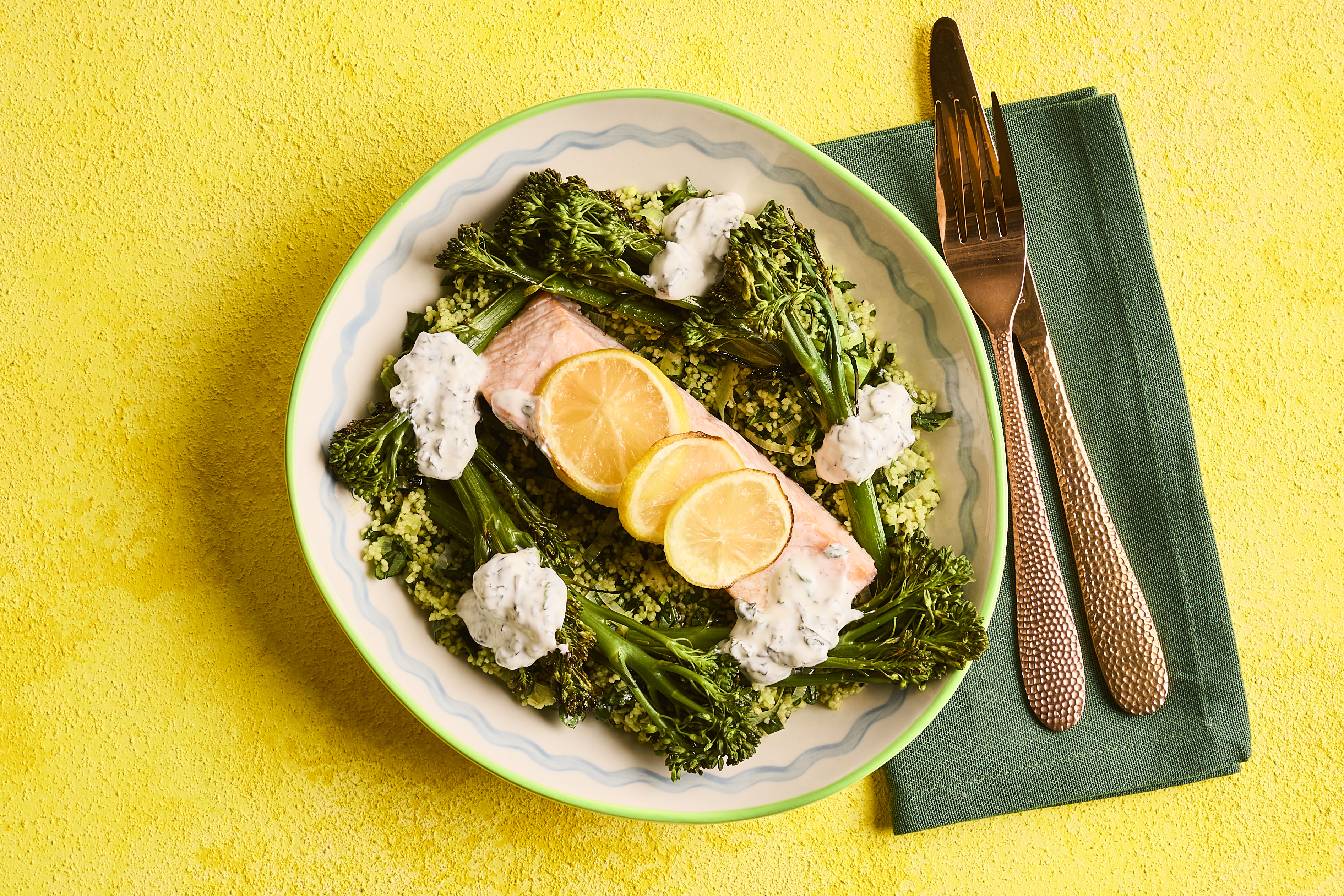 Lemon-baked salmon & herby couscous