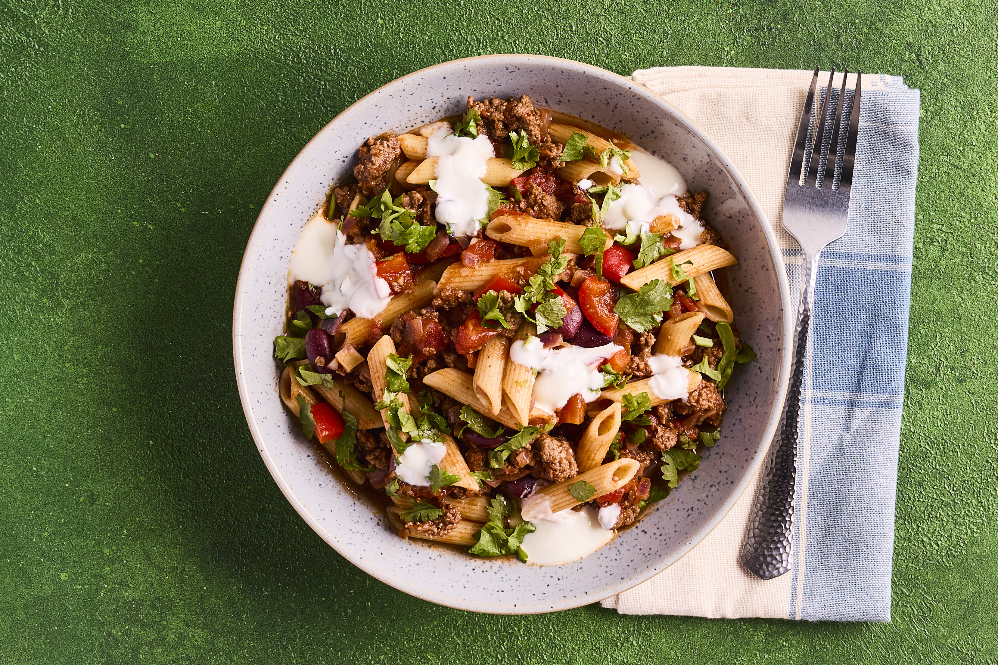 Beef chilli con pasta