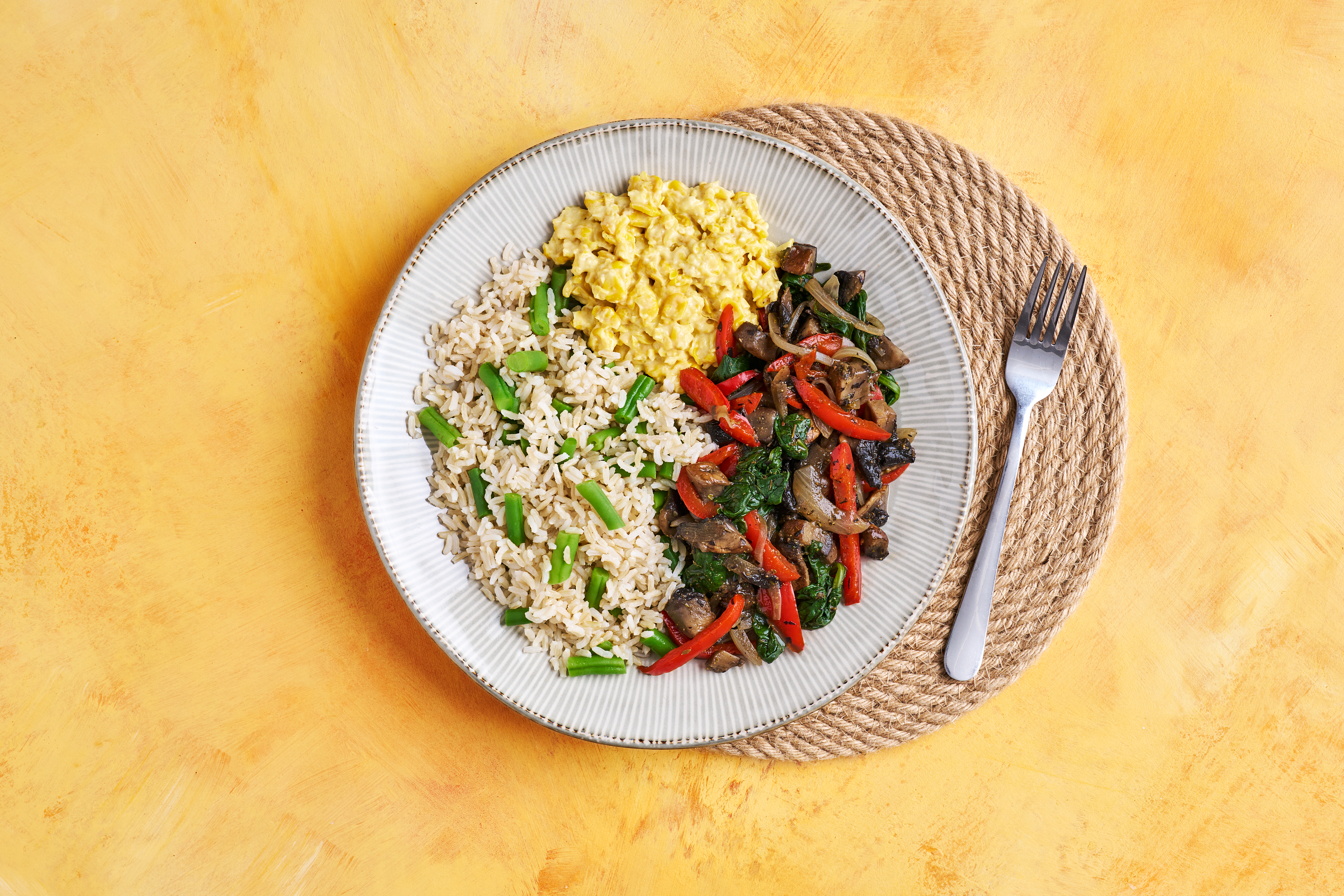 Cajun mushrooms with creamed corn & rice