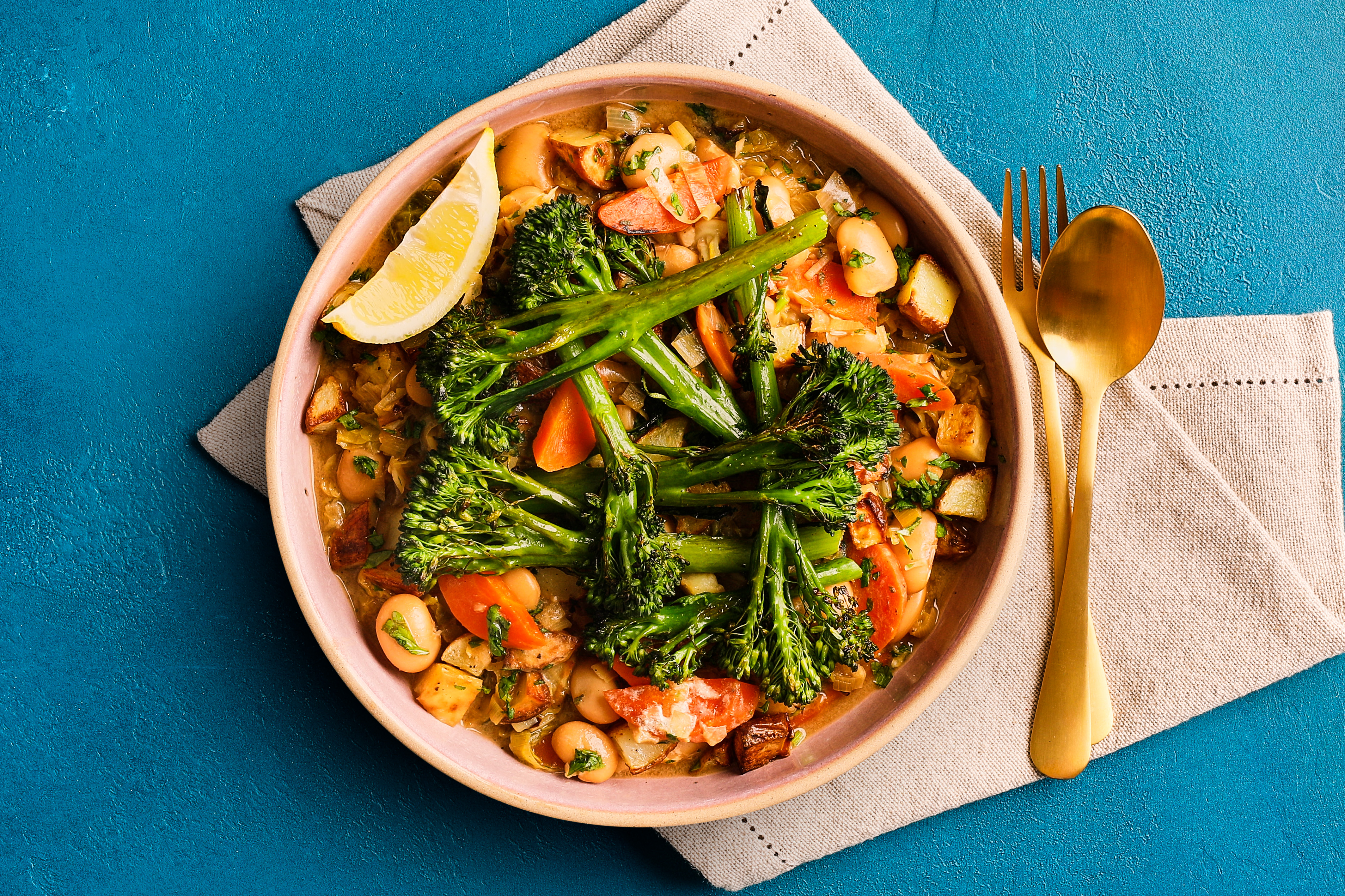 Moreish miso veg & butter bean stew