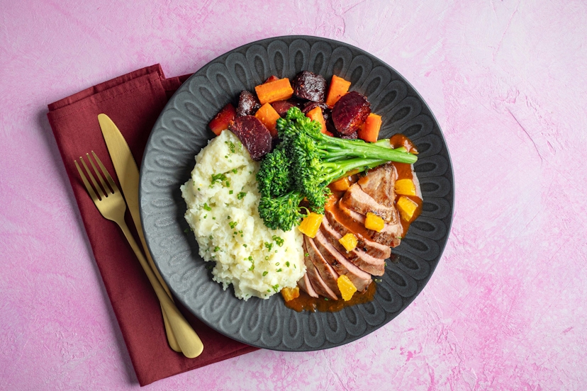 Duck and orange might be a match made in heaven, but you definitely won’t mind some zesty roasted beetroot and carrot, tenderstem broccoli or herby mash cramping their style. The more mouth-watering additions the merrier, we say!