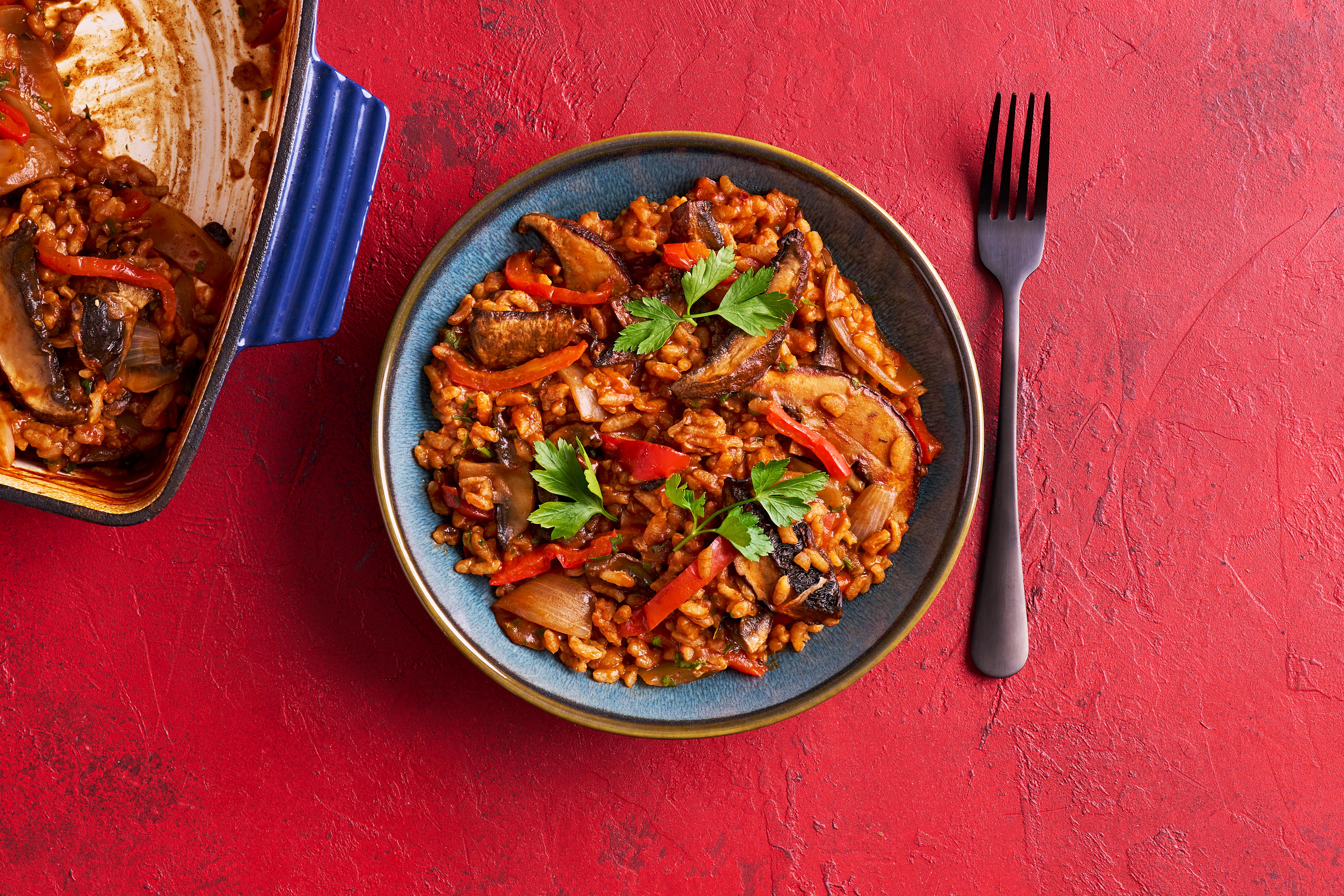 Foresterʼs mushroom risotto bake