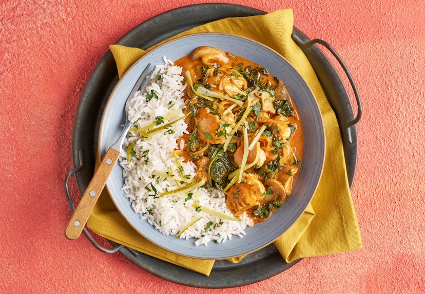 On your marks, get set… stroganoff! Soothing and reliably satisfying, this speedy chicken version is on the table in just 20 mins. Ready-diced chicken breast, mushrooms and spinach are coated in a punchy paprika and garlic sauce, then finished with a dollop of Dijon and silky yogurt. Scatter on gherkins, spoon fluffy rice on the side and call it a personal best.