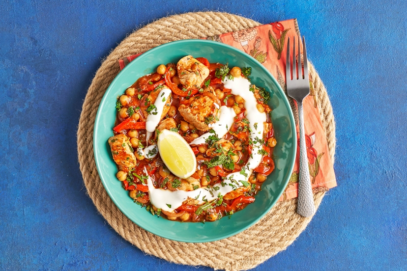 Ready-diced chicken breast is sizzled with red onions and peppers, flavoured with lemon, harissa and cinnamon, then stirred into a herby tomato sauce with filling chickpeas. A swirl of Greek-style yogurt seals the scrumptious deal. It’s on the table in just 20 mins, but it definitely won’t taste like it!