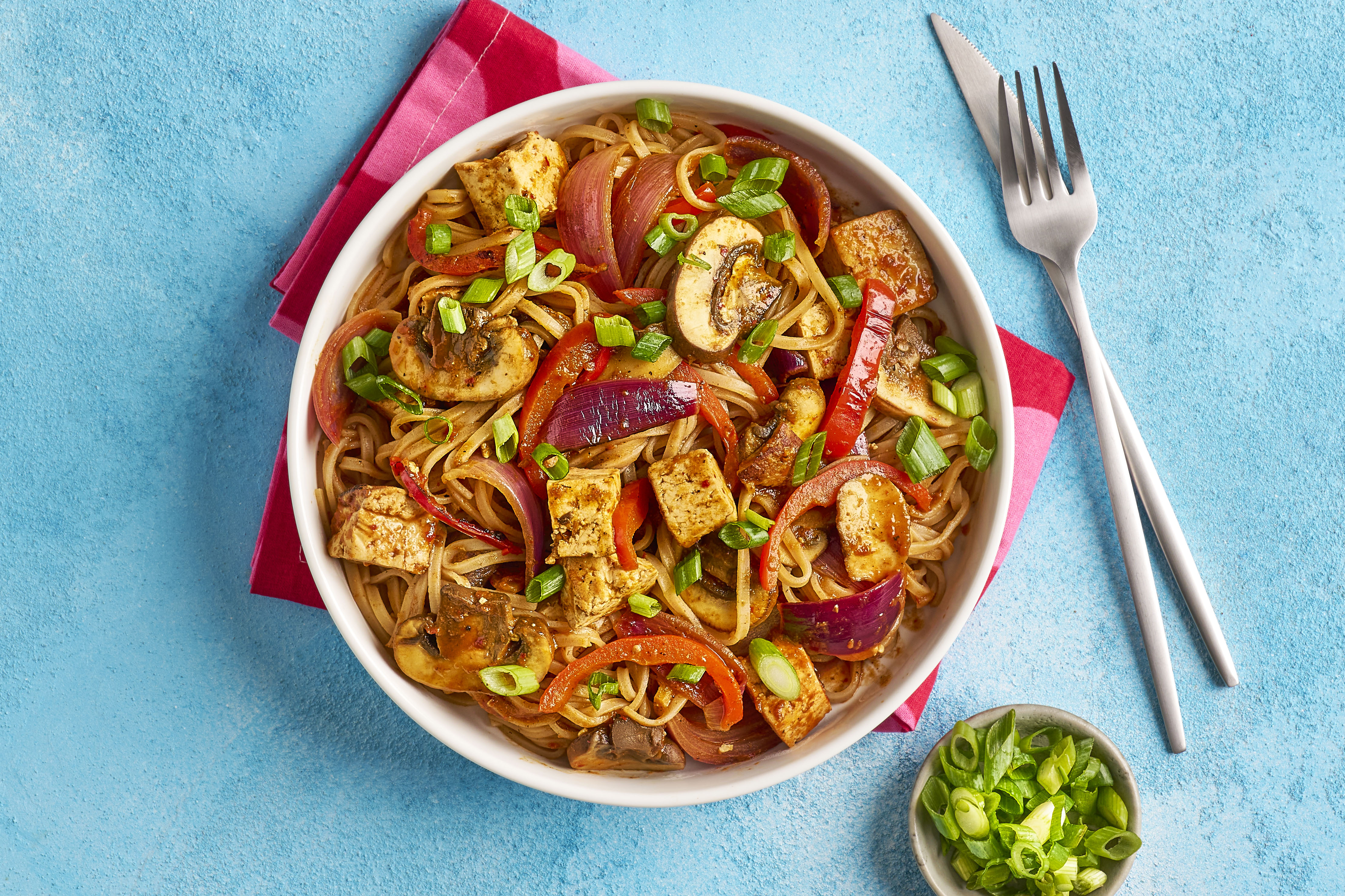 Chilli tofu flash-fry with noodles