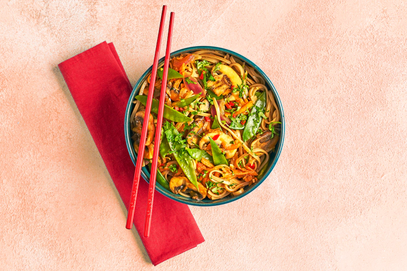 K-razy for Korean culture? With onion, mushroom and sweet potato stir-fried with garlic, ginger, chilli and gochujang, this 20-minute dinner deserves a huge fan following. Add filling wholewheat noodles, mangetout and coriander... and prepare to be bowled over!