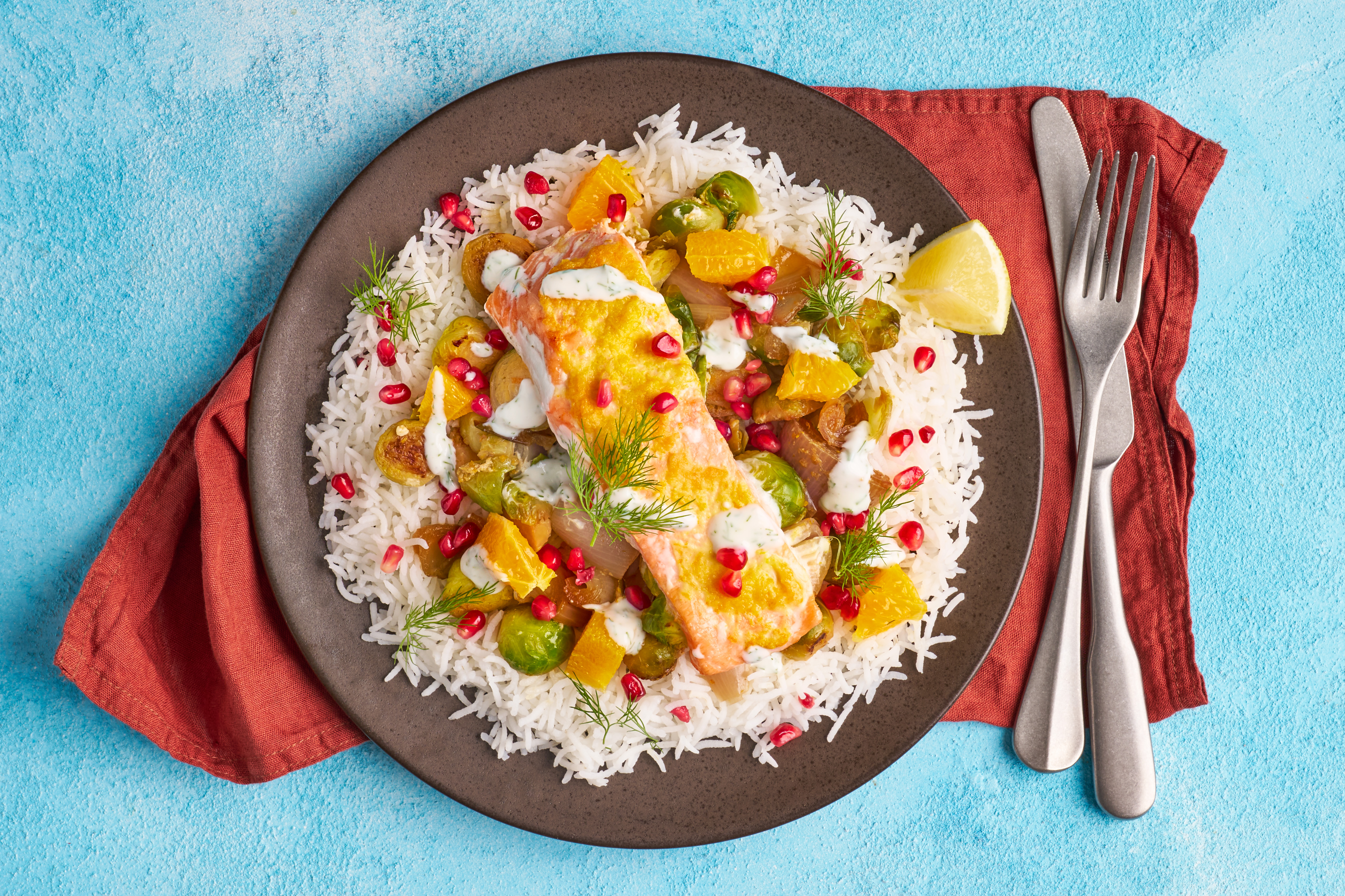 St Clement’s baked salmon with rice