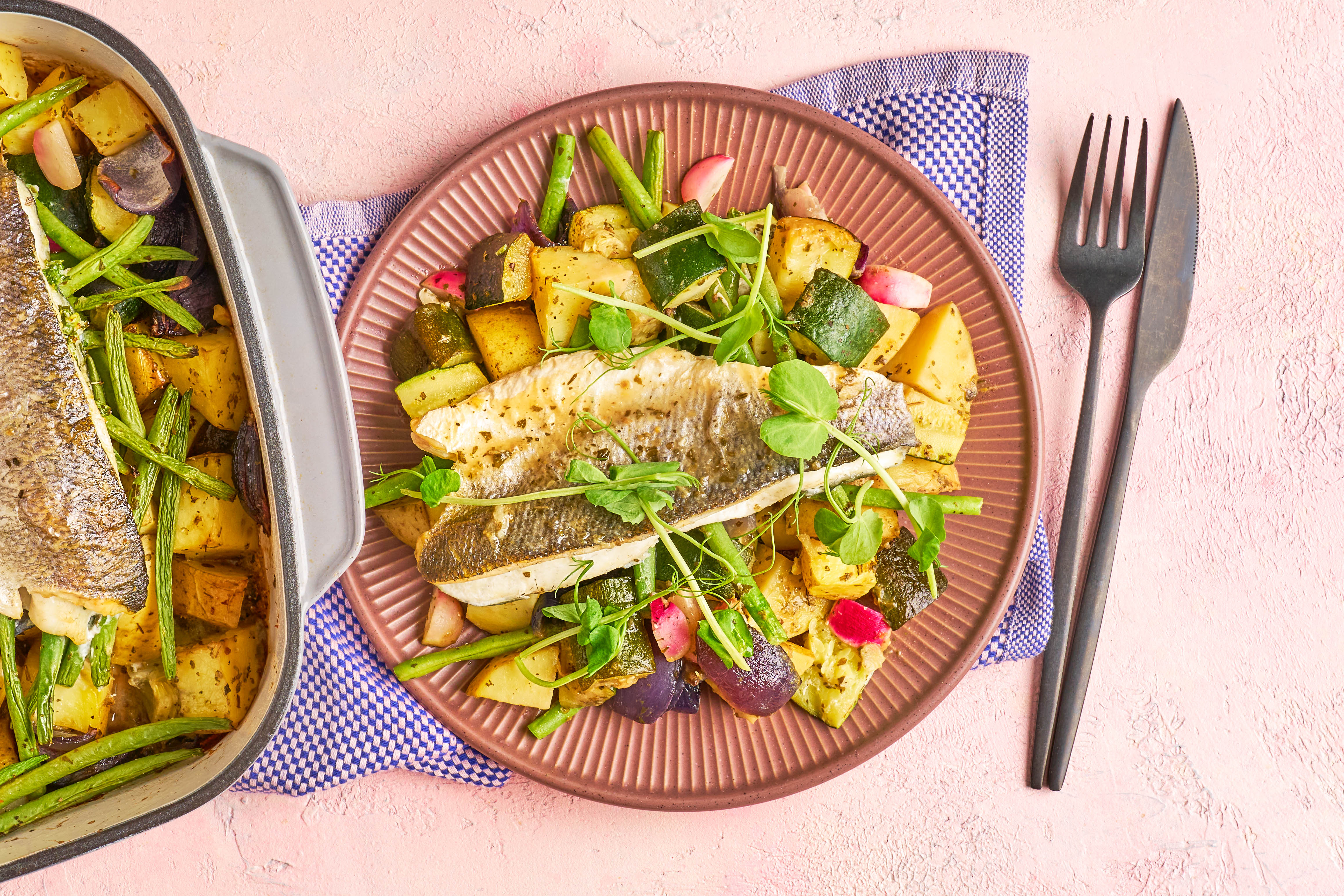 Specials board lemon & herb sea bass bake