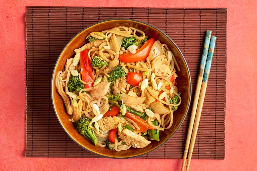 This satisfying, richly flavoured bowlful sees balsamic vinegar, oyster sauce and tamari join forces to create an umami dream team. Sizzled with ready-sliced chicken, crunchy veg and a cheeky chilli kick – and combined with slurpy noodles – it’s a whirlwind in a wok you’ll want to linger over.