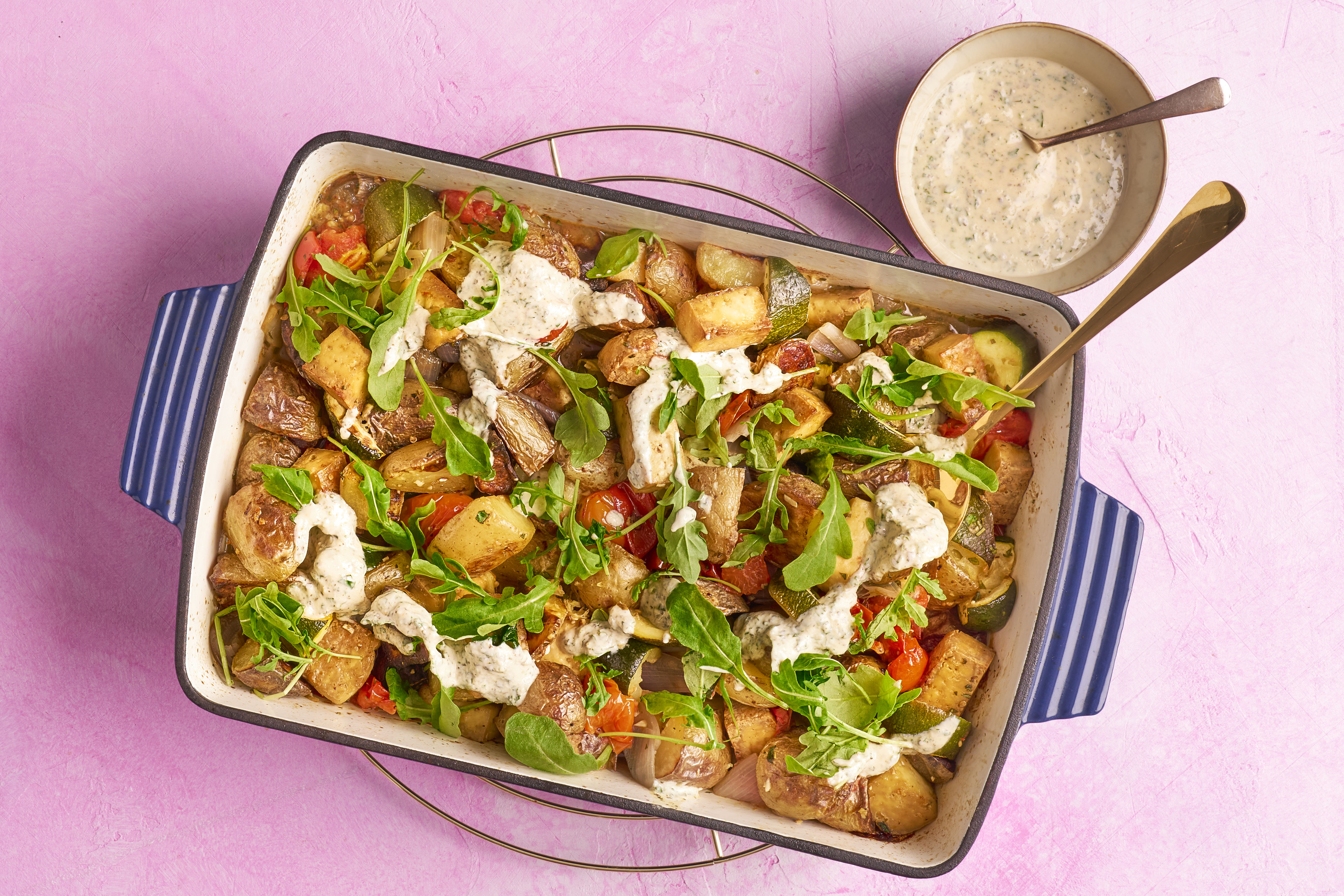 Doubly delicious tofu & tomato traybake 