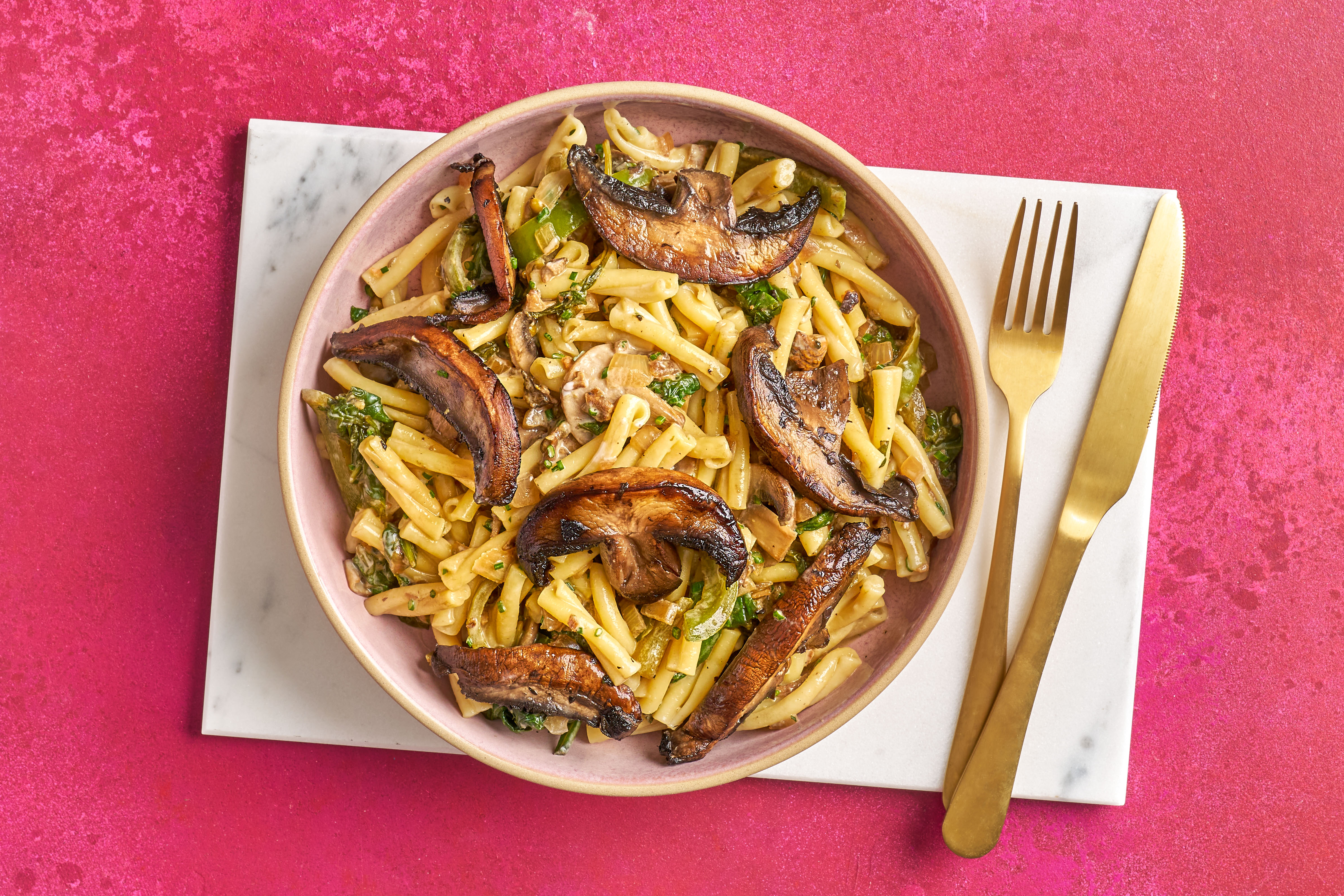 Portobello green peppercorn pasta