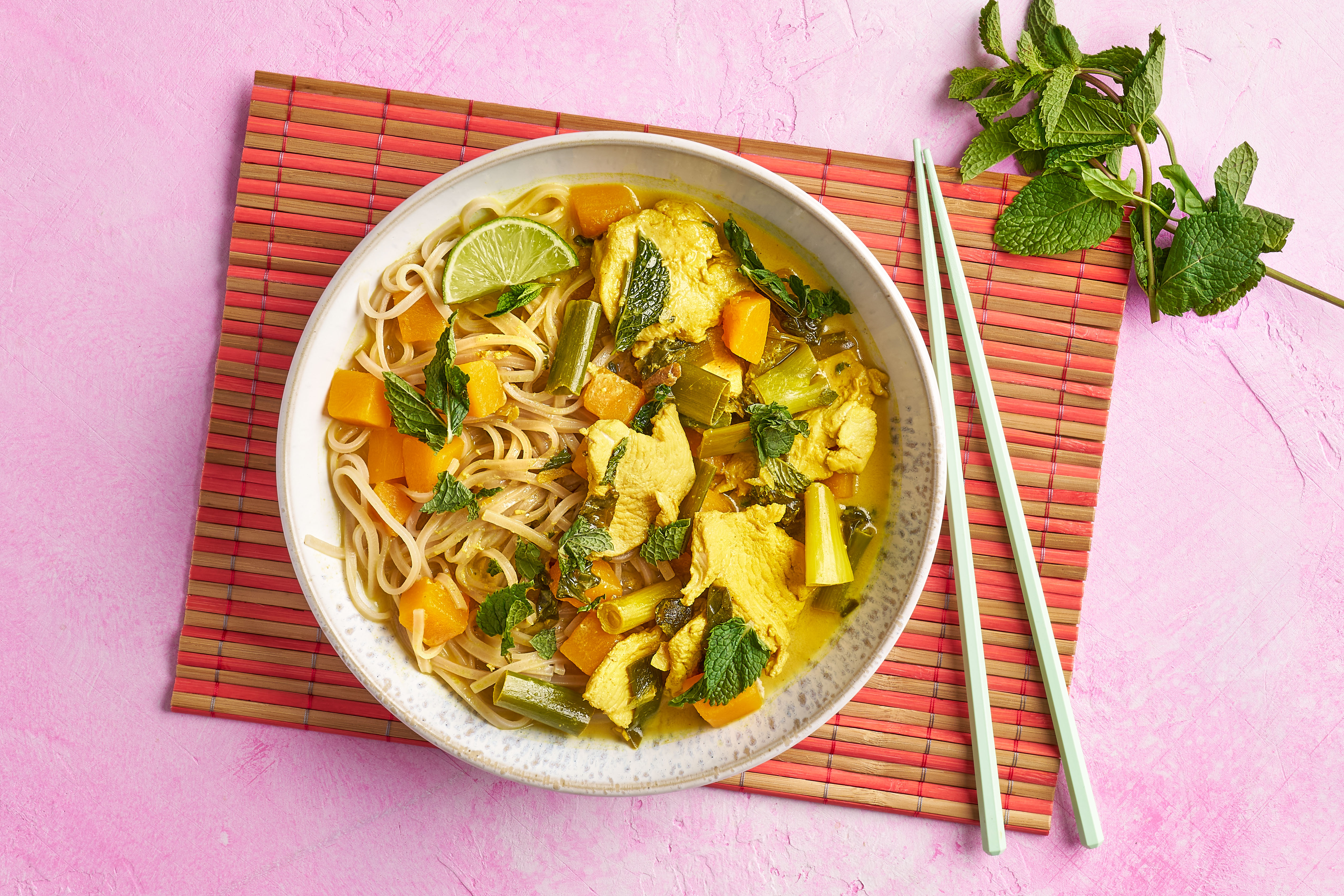 Zingy green peppercorn chicken noodle soup